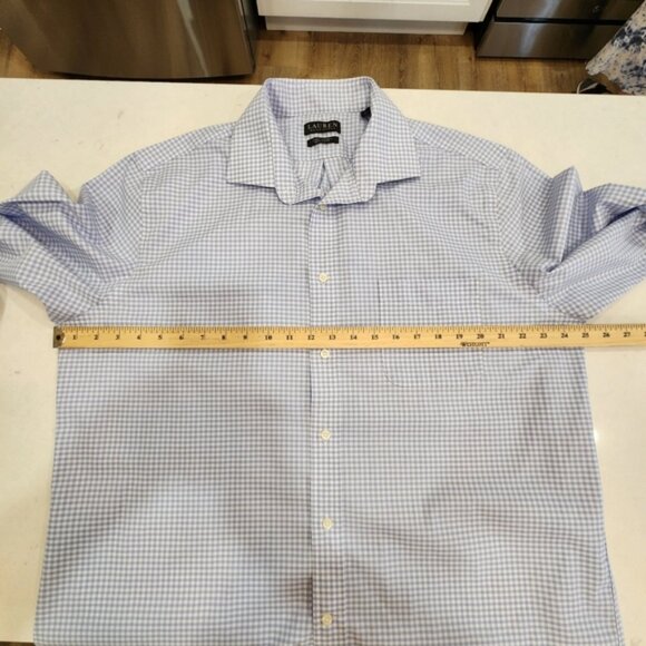 VTG Lauren Ralph Lauren Dress Shirt Mens Size 17 XL Blue Gingham Checks Stretch - Picture 11 of 14